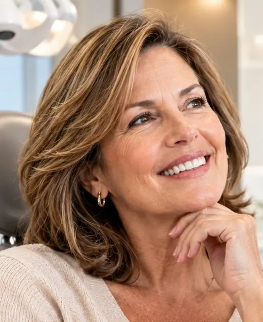 Paciente sorrindo no consultório